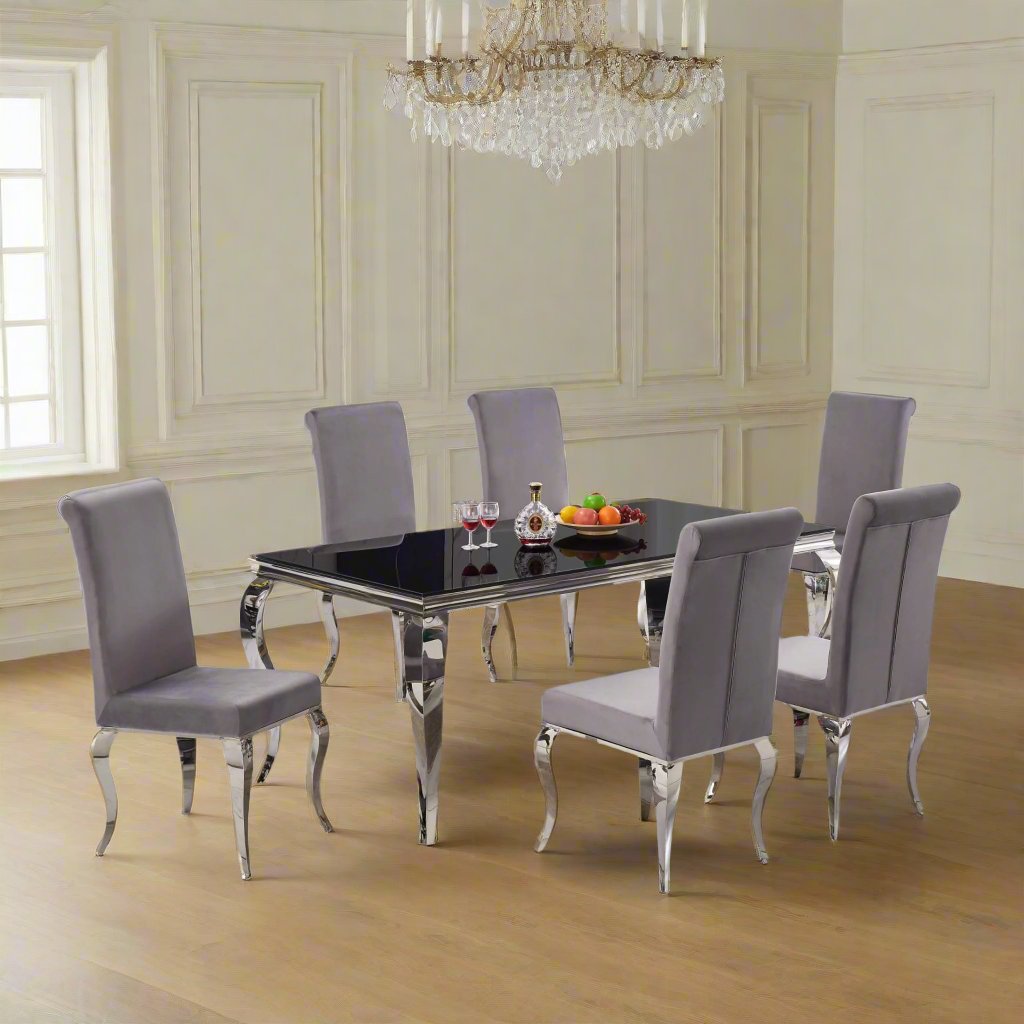 Carlton Dining Set Black Top Silver Chrome Legs