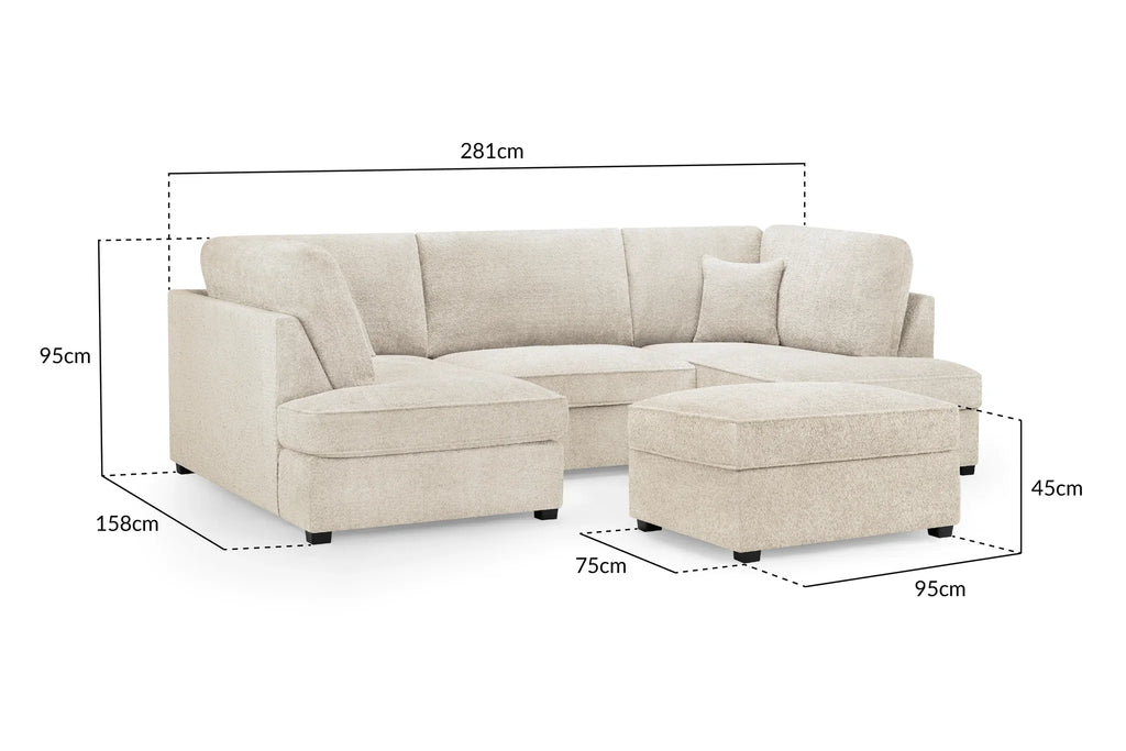Valencia Cinema U-Shape Sofa In Boucle Beige