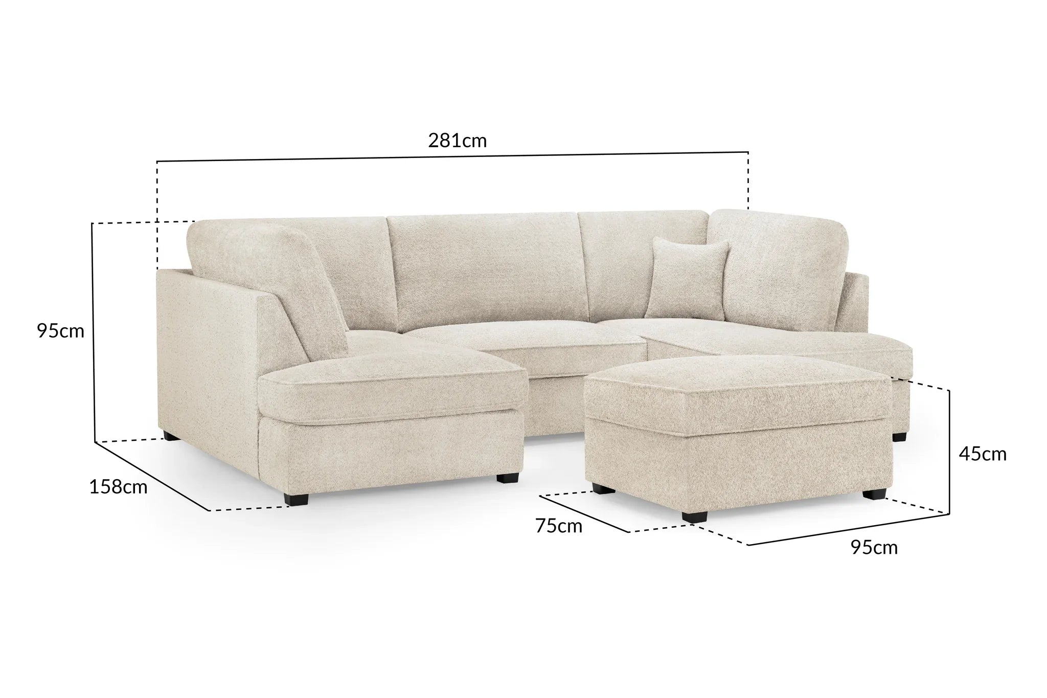 Valencia Cinema U-Shape Sofa In Boucle Beige