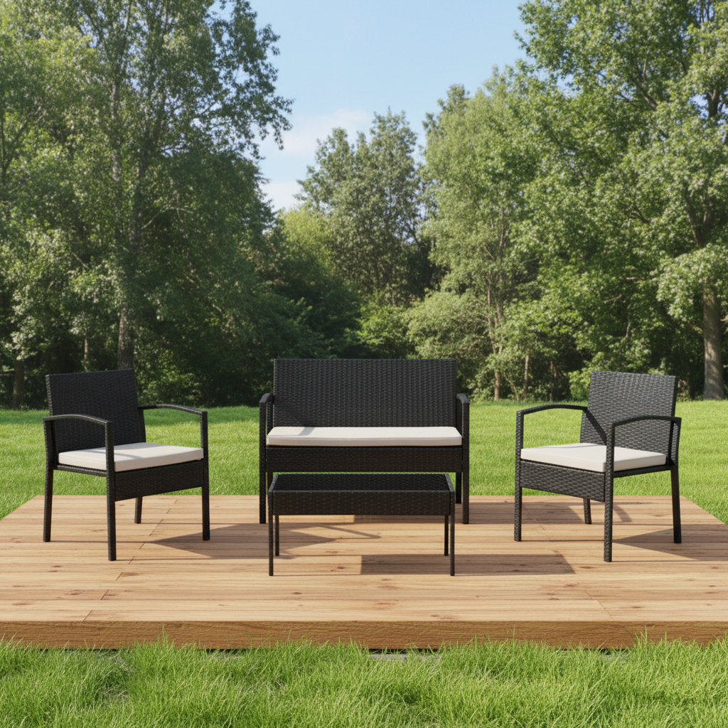 Cedar 4Pc Garden Set - Black Rattan/Grey Fabric/Black Glass Seconique. Tesco B&Q the range. 