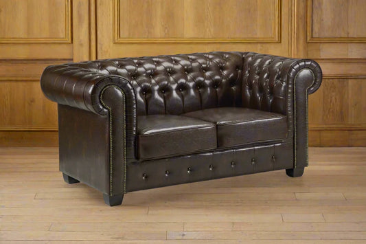 Antique Brown Leather Chesterfield 2 Seater Sofa | Heritage Home UK