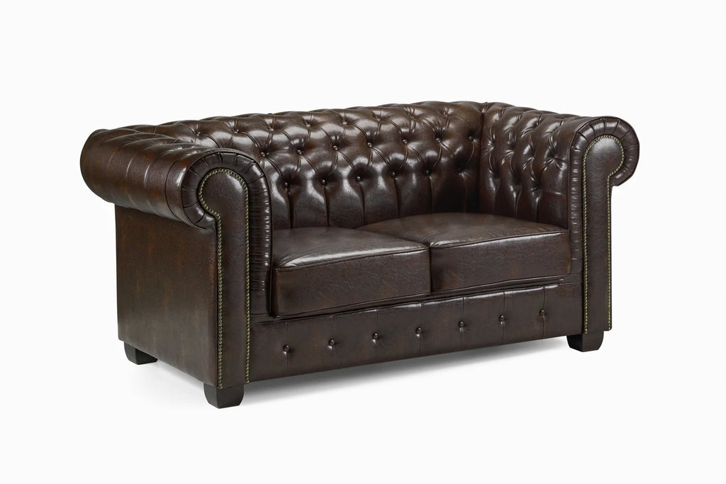 The Lancaster 2 Seater Chesterfield Sofa In Antique Brown