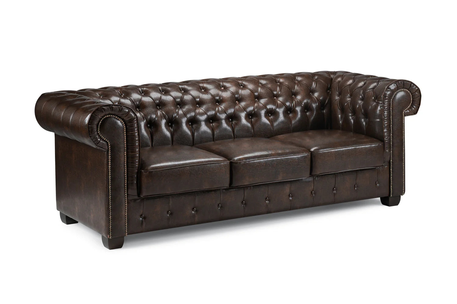 The Lancaster 3 Seater Chesterfield Sofa In Antique Brown Leather