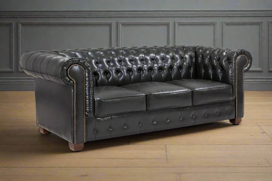 Black leather chesterfield sofa available at heritage home uk