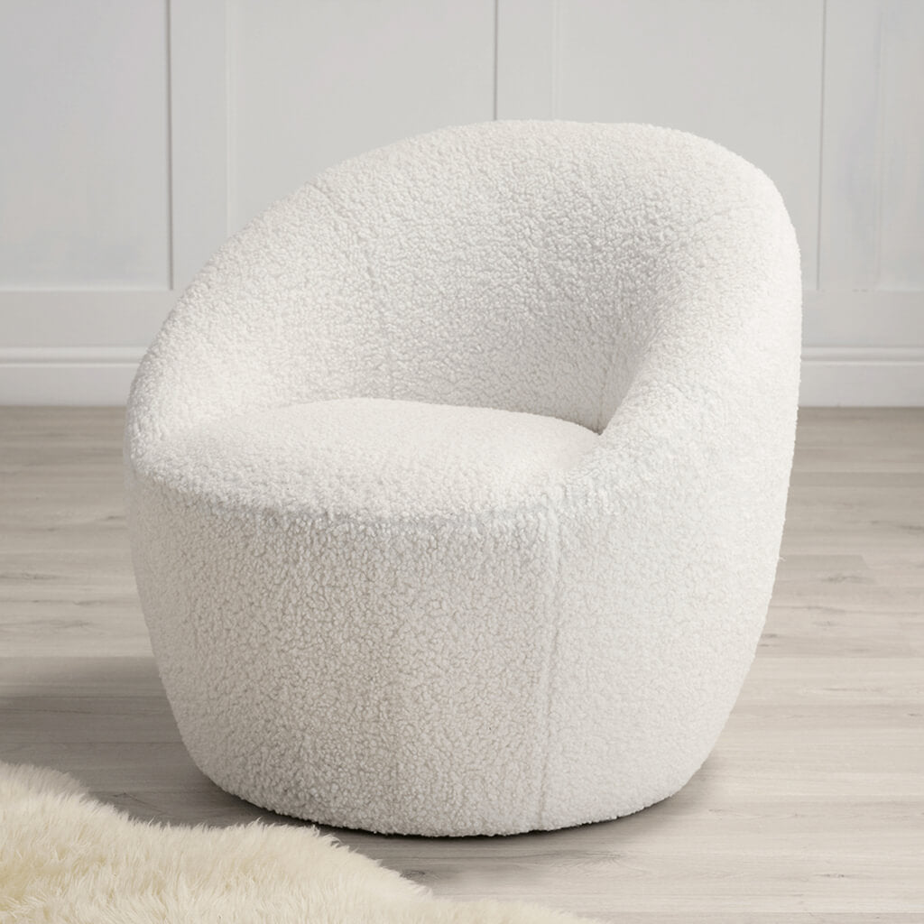 Harry Christian Home White Boucle Accent Chair