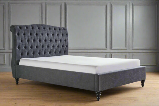 Dark Grey Velvet Super Kingsize Bed Frame Heritage Home UK