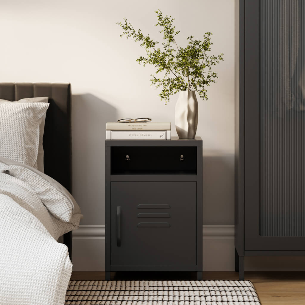 Harry Christian Home Industrial Style Black Bedside Cabinet