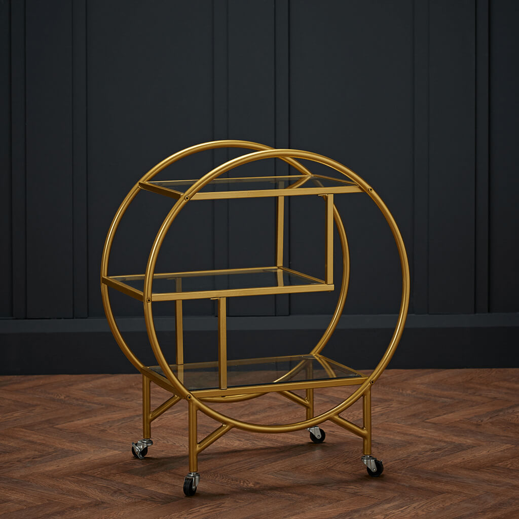 Harry Christian Home Art Deco Gold Circular Drinks Trolley