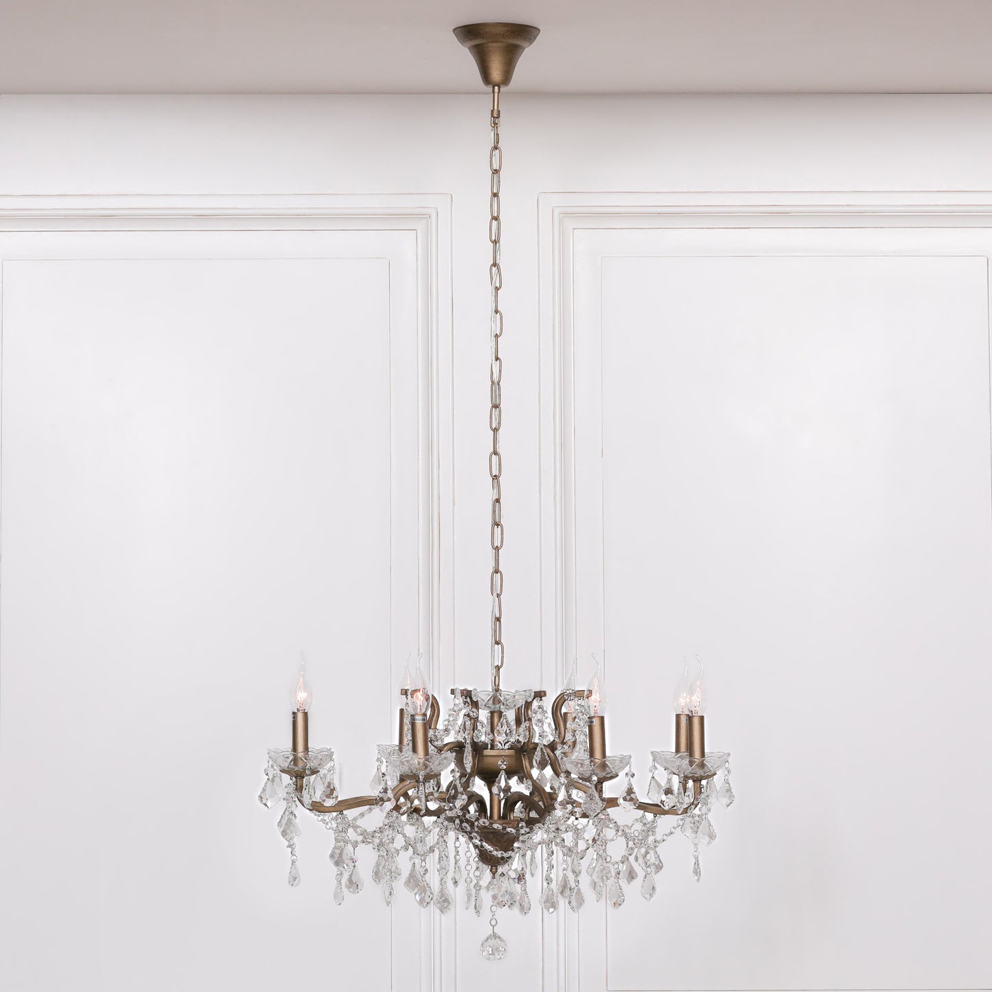 Gold 8 Branch Shallow Cut Glass Chandelier