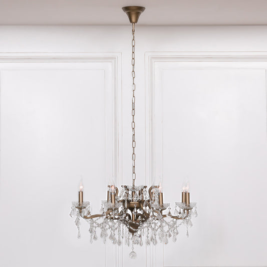 Gold 8 Branch Shallow Cut Glass Chandelier