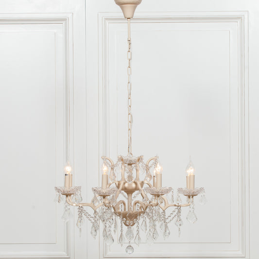 Cream 8 Branch Shallow Cut Glass Chandelier