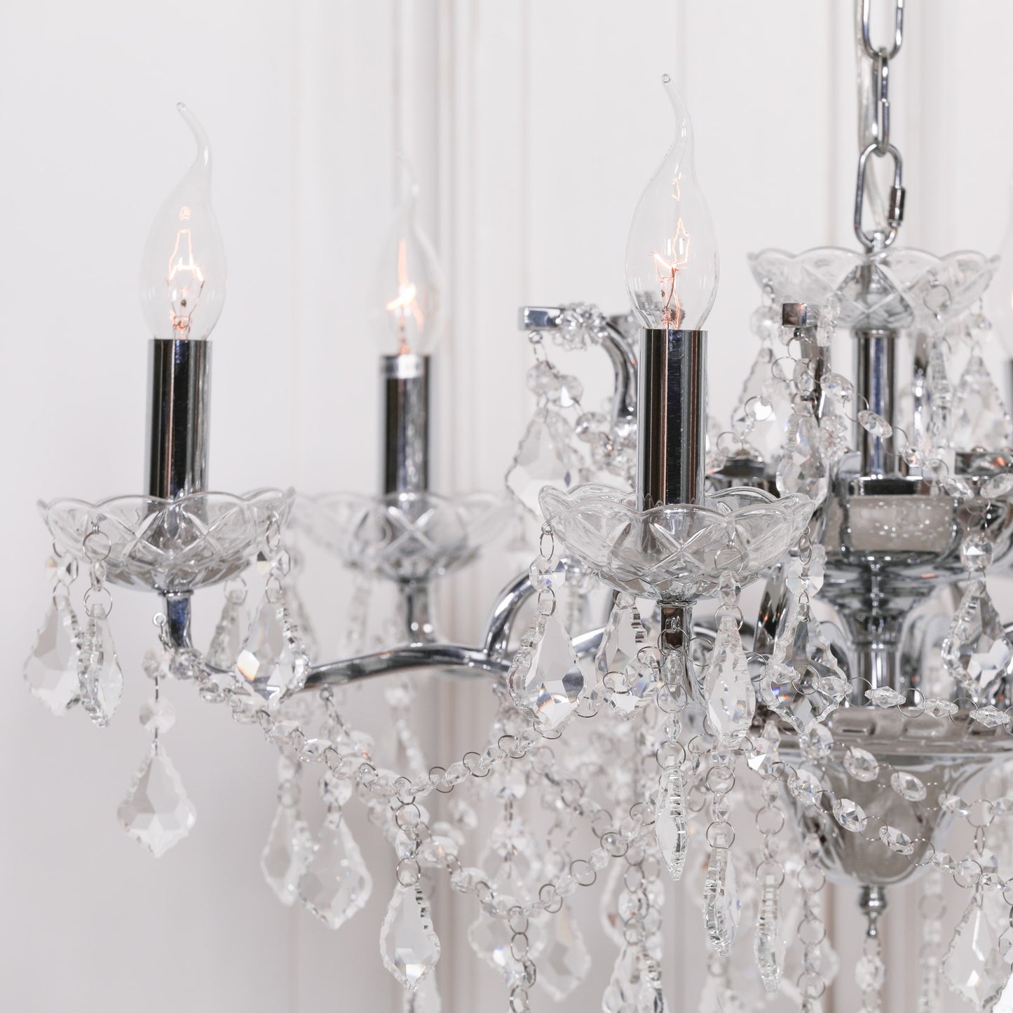 Chrome 6 Branch Shallow Cut Glass Chandelier