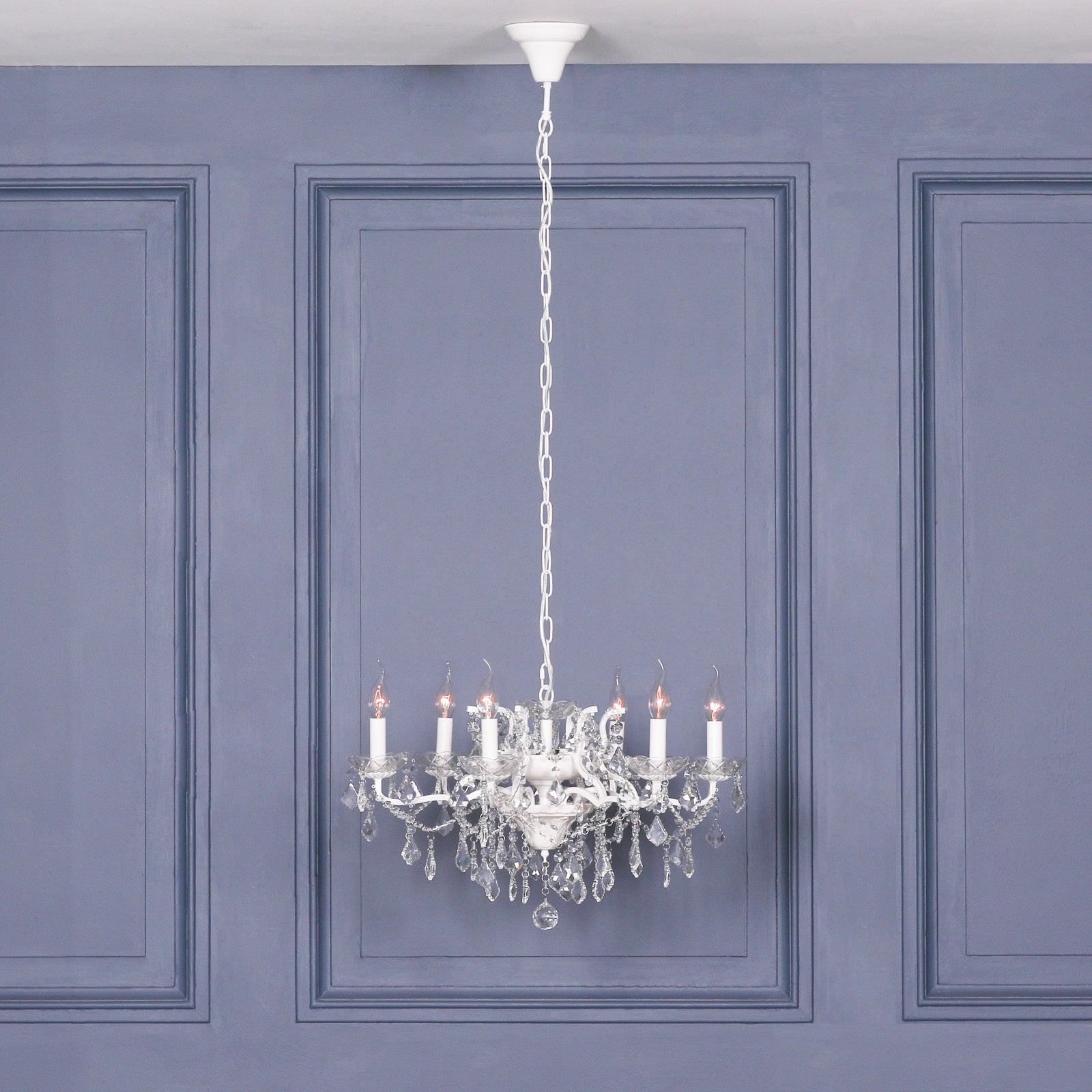 White 6 Branch Shallow Cut Glass Chandelier
