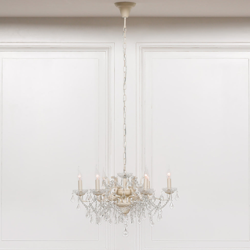Cream 6 Branch Shallow Cut Glass Chandelier
