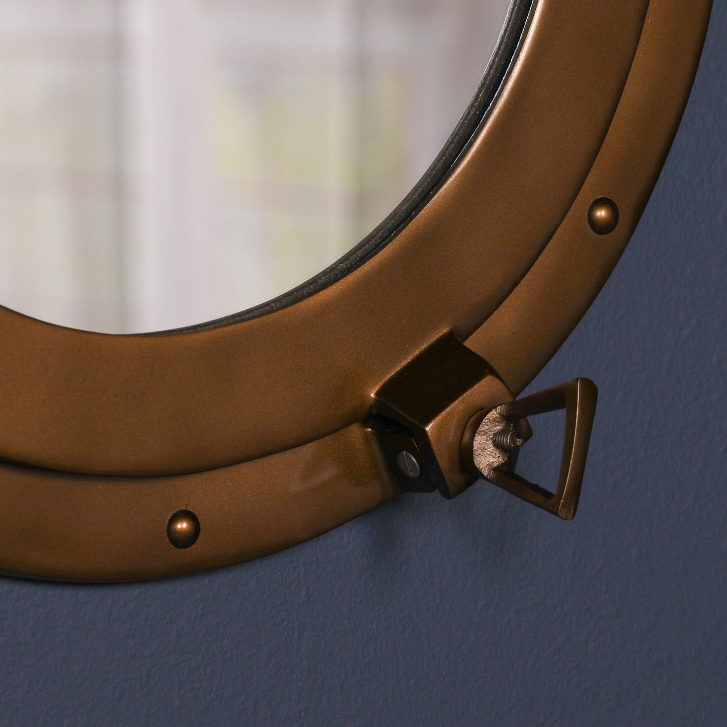 Large Antiqued Brass Style Port Hole Mirror