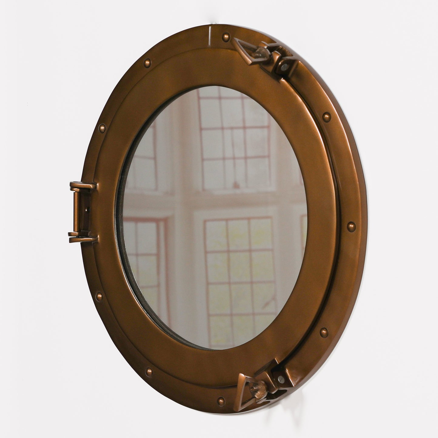 Large Antiqued Brass Style Port Hole Mirror