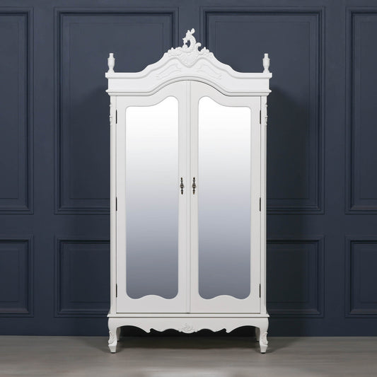 French White Double Mirrored Door Armoire