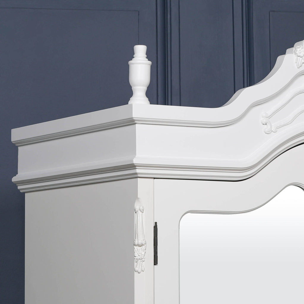 French White Double Mirrored Door Armoire