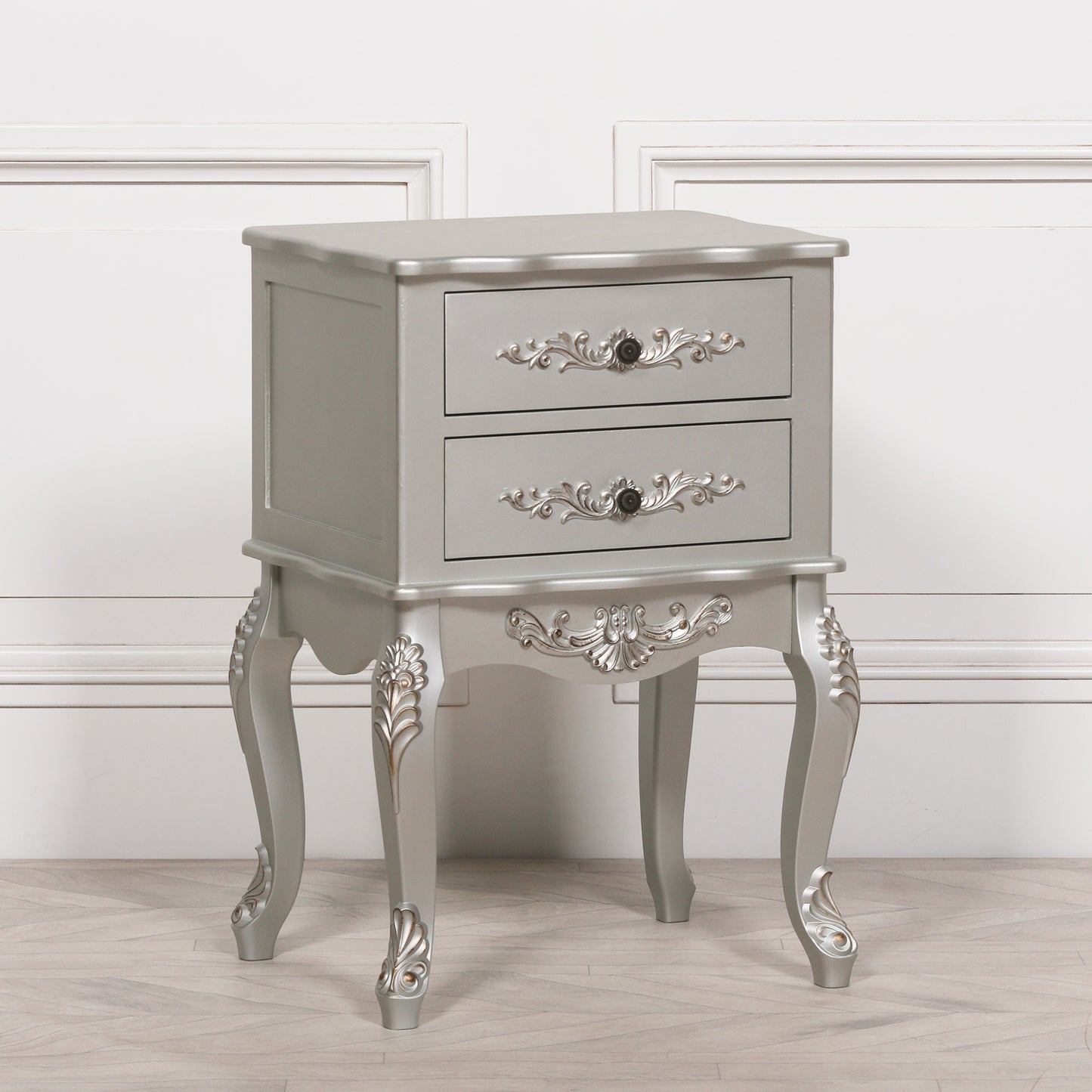 French Antique Silver 2 Drawer Bedside