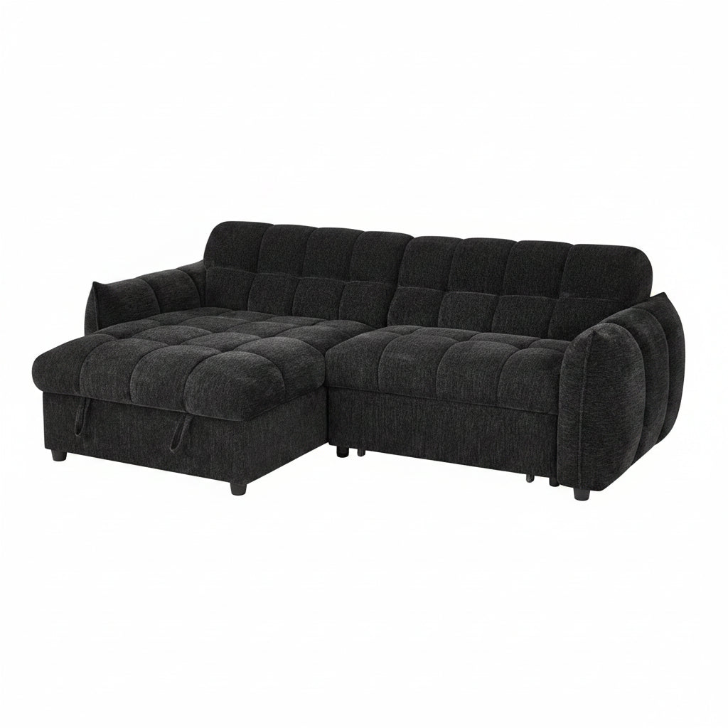 Florida Sofabed Black Universal Corner
Discover modern sophistication with the Florida Universal Corner. Featuring a striking quilted design, this versatile sofa seamlessly transforms into a spacious bed for overnight guests. Complete with a convenient storage compartment beneath the chaise, it offers the perfect blend of elegant style and everyday practicality.