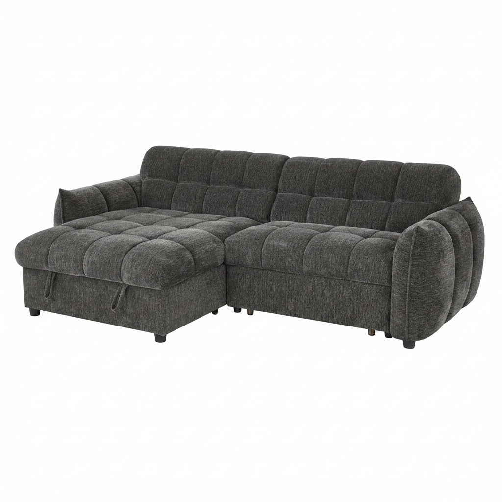 Florida Sofabed Grey Universal Corner
Discover modern sophistication with the Florida Universal Corner. Featuring a striking quilted design, this versatile sofa seamlessly transforms into a spacious bed for overnight guests. Complete with a convenient storage compartment beneath the chaise, it offers the perfect blend of elegant style and everyday practicality.