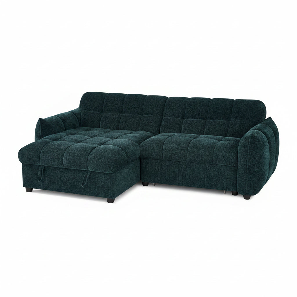 Florida Sofabed Teal Universal Corner

Discover modern sophistication with the Florida Universal Corner. Featuring a striking quilted design, this versatile sofa seamlessly transforms into a spacious bed for overnight guests. Complete with a convenient storage compartment beneath the chaise, it offers the perfect blend of elegant style and everyday practicality.
