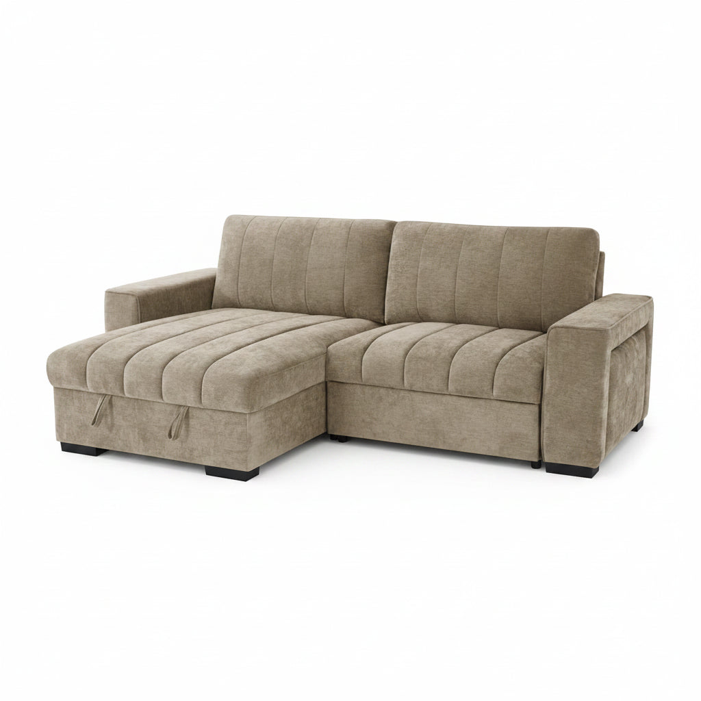 Franklin Sofabed Beige Universal Corner
Discover the perfect blend of style and function with the Franklin Universal Corner Sofa. Available in versatile Beige or Grey, it effortlessly converts into a comfortable sofabed. Complete with generous hidden storage, integrated USB ports, and a handy built-in cupholder, it is designed for ultimate everyday convenience.