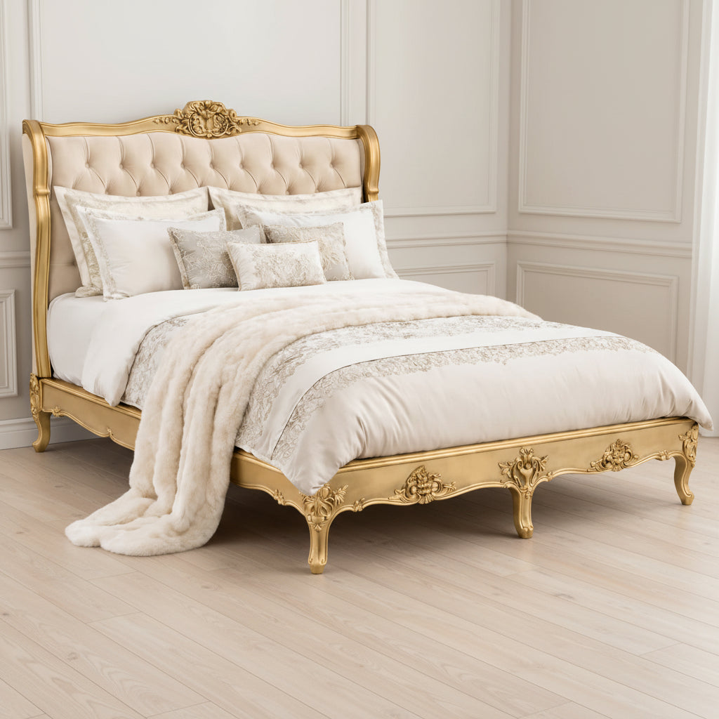 Versailles Gold Gilt Ornate Curved Bed Double
