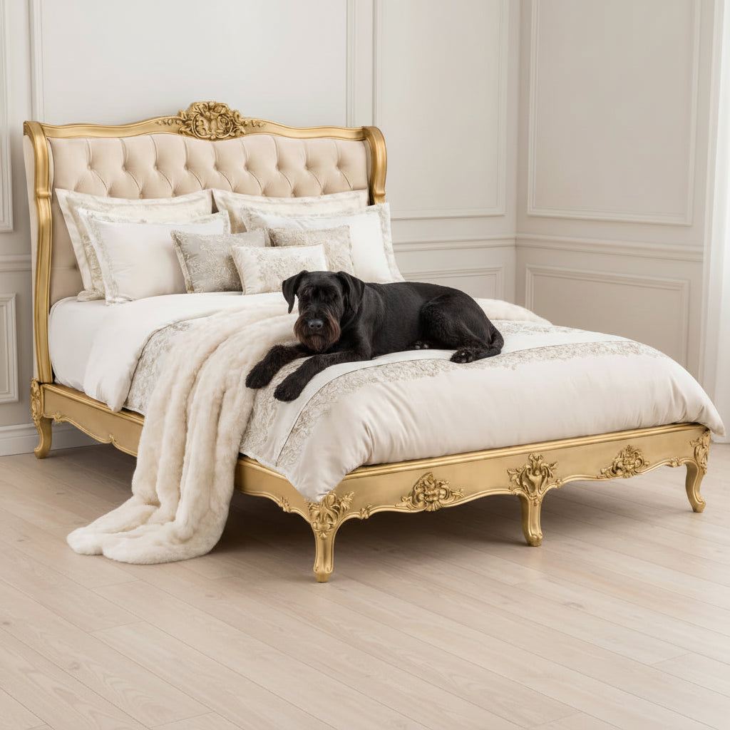 Versailles Gold Gilt Ornate Curved Bed Super Kingsize