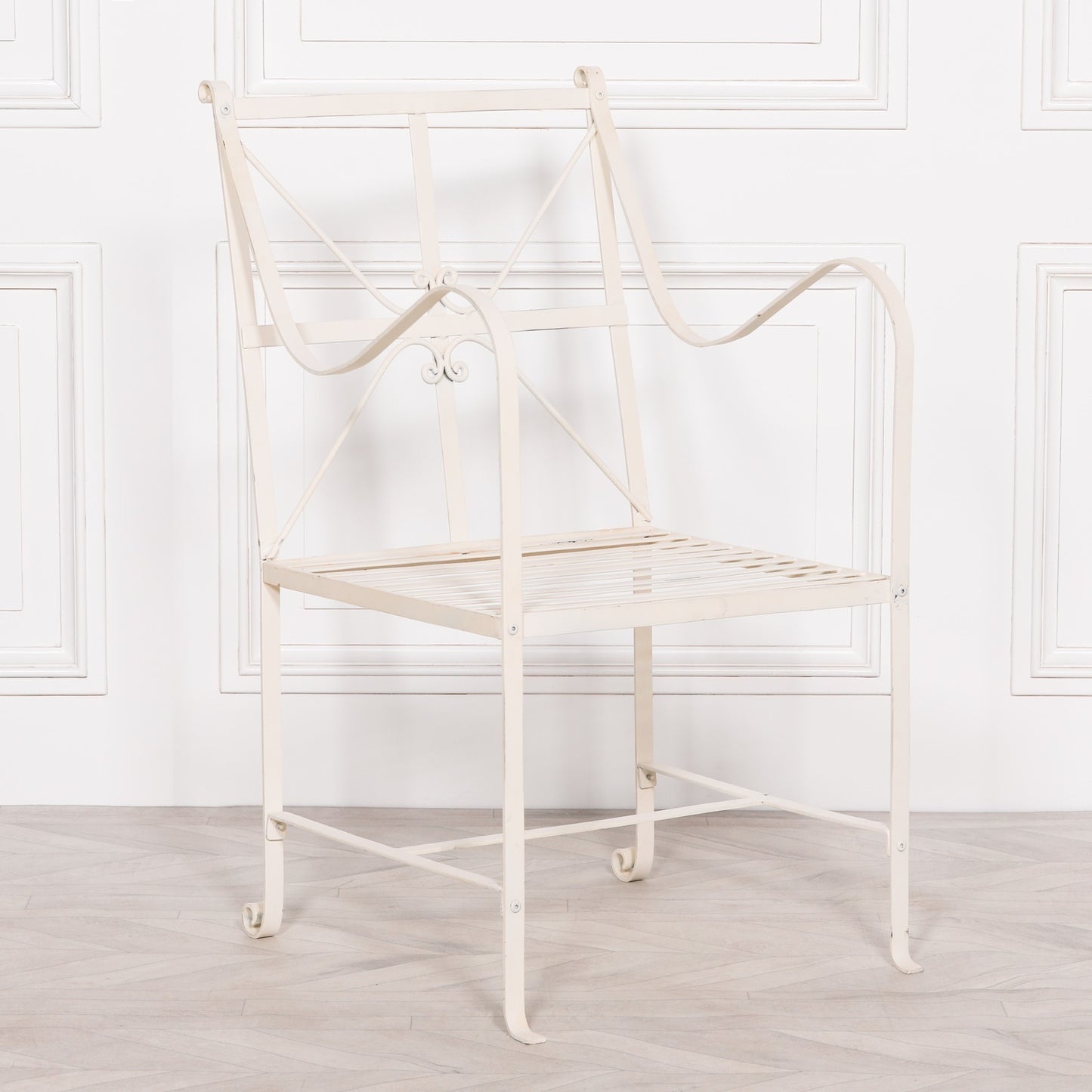 Iron Frame Off White / Cream Distressed Garden Dining Chair