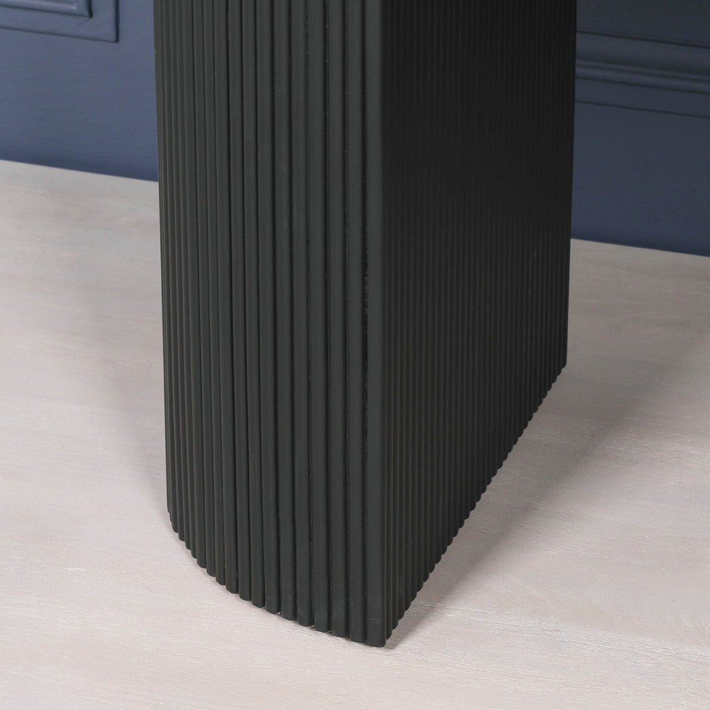 Black Painted Acacia Fluted Oval Dining Table With 6 Chairs