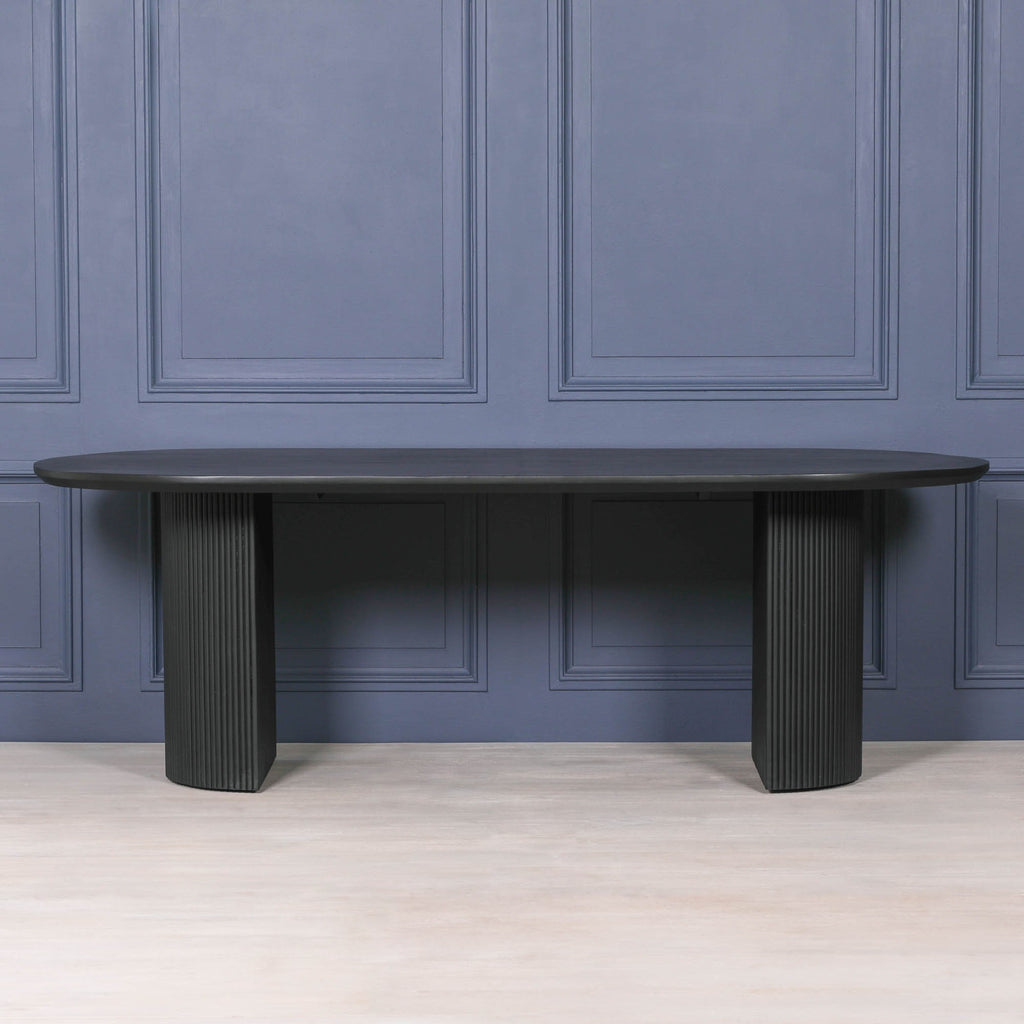 Black Painted Acacia Fluted Oval Dining Table