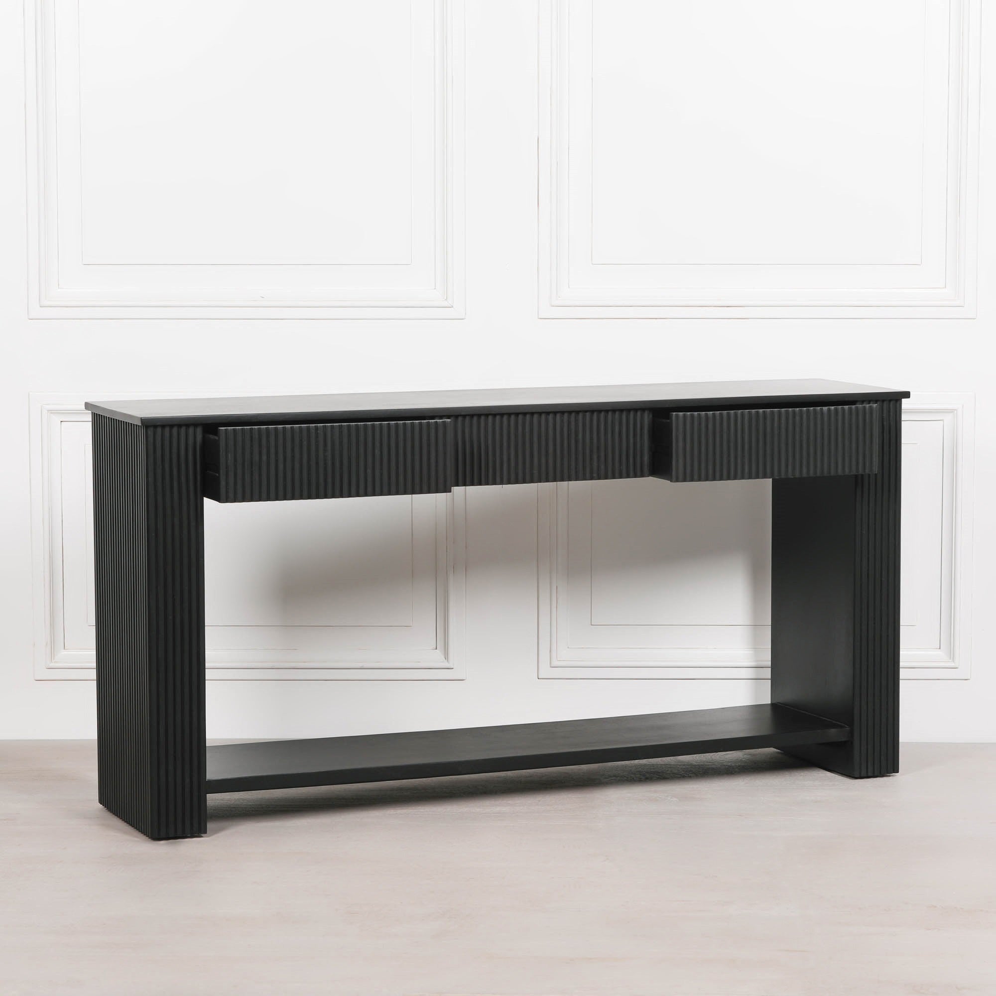 Black Painted Acacia Fluted Console Table