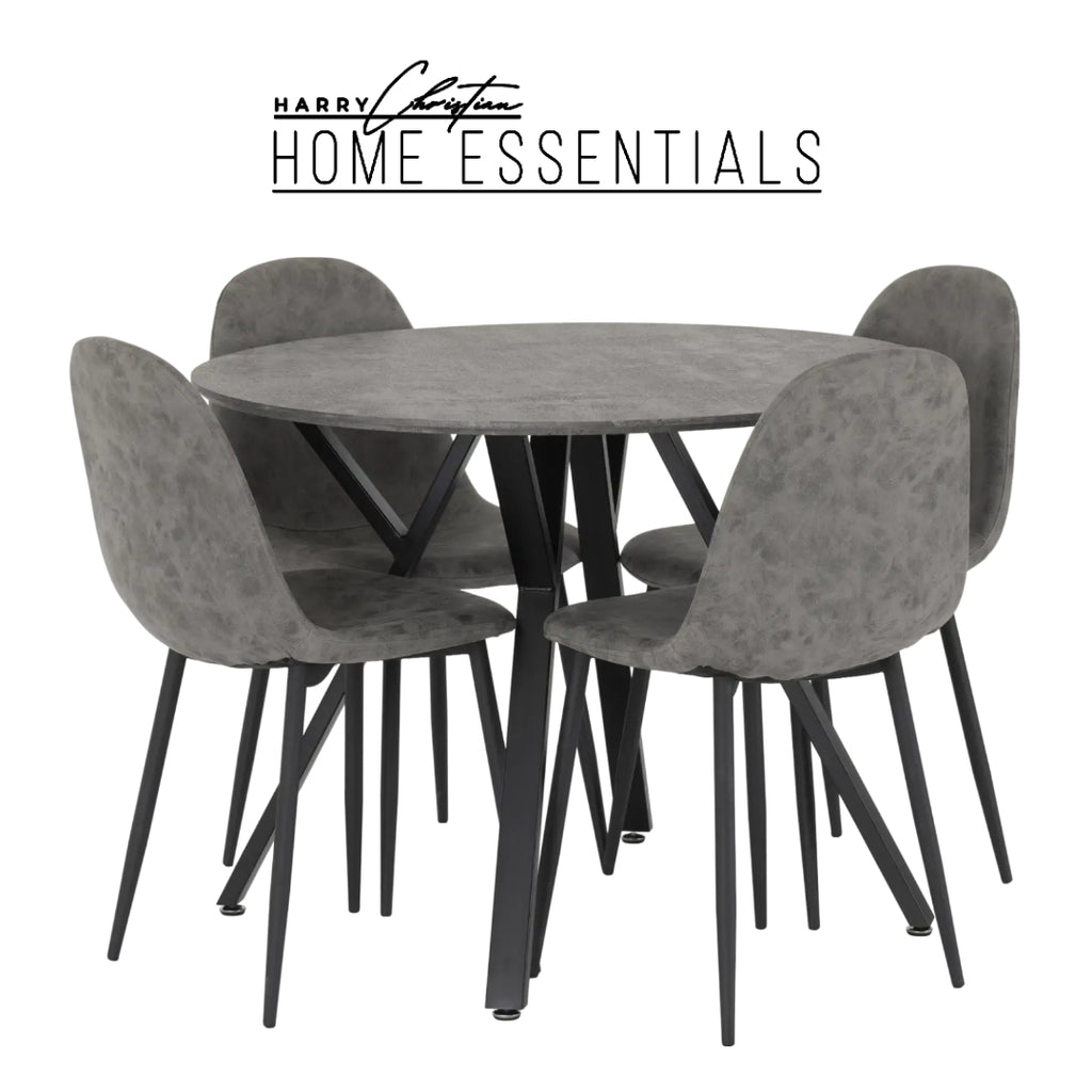 GREY MODERN DINING SET WITH 4 CHAIRS HOME ESSENTIALS BY HARRY CHRISTIAN COLLECTION