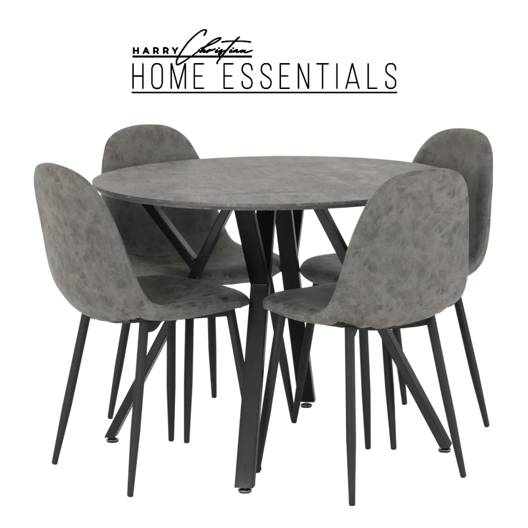 GREY MODERN DINING SET WITH 4 CHAIRS HOME ESSENTIALS BY HARRY CHRISTIAN COLLECTION