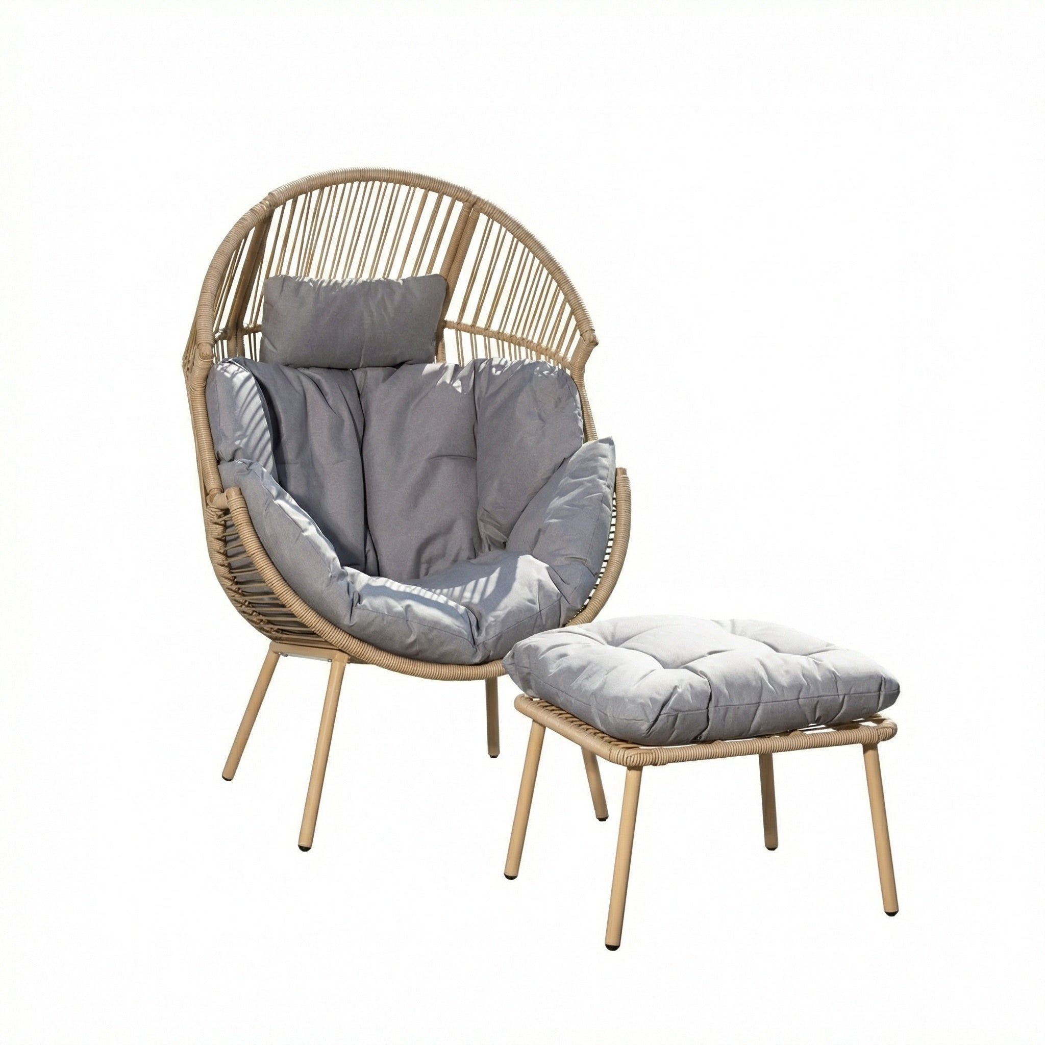 GREY CUSHION GARDEN STANDING EGG CHAIR