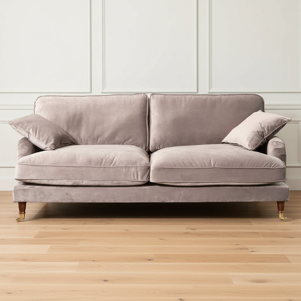 GREY VELVET 4 SEATER SOFA