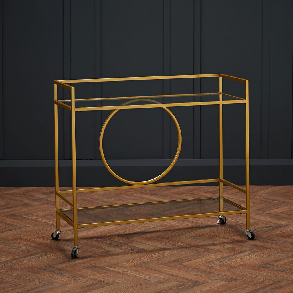 Harry Christian Home Gold Art Deco Rectangular Drinks Trolley
