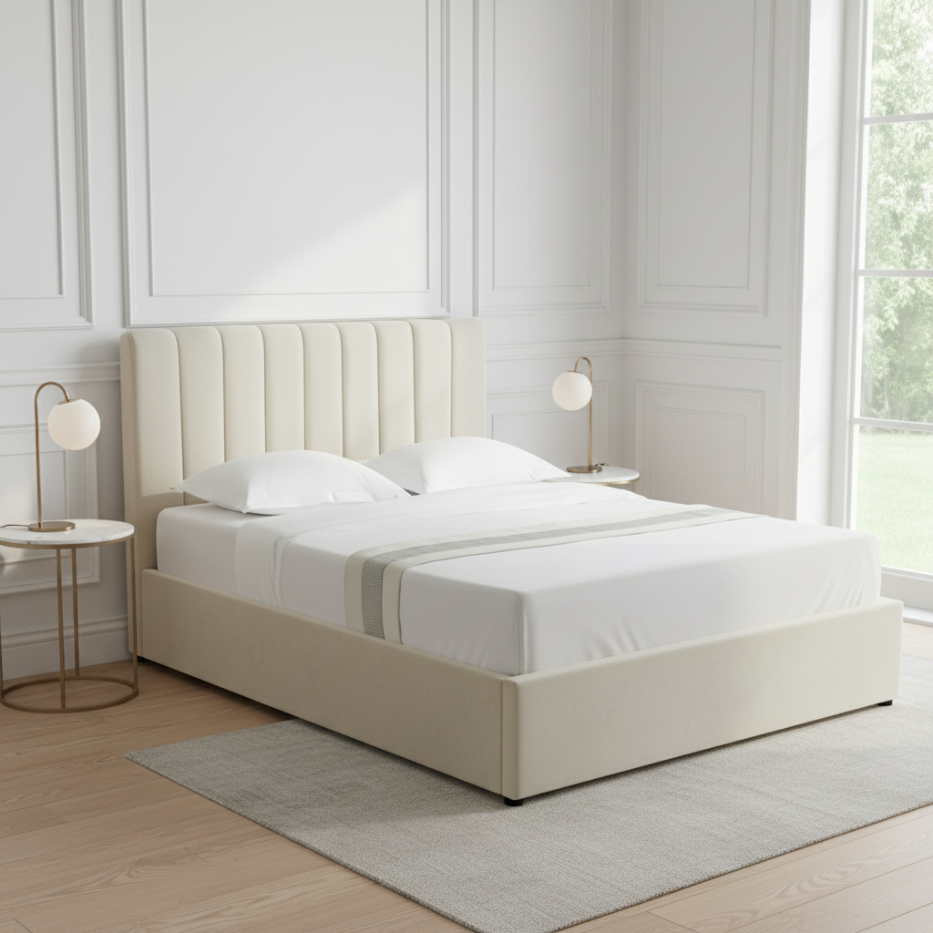 HAROLD DOUBLE OTTOMAN  BED IN BEIGE WITH FREE MATTRESS