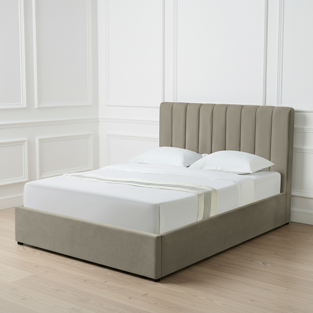 HAROLD DOUBLE OTTOMAN BED IN LIGHT BROWN WITH FREE MATTRESS