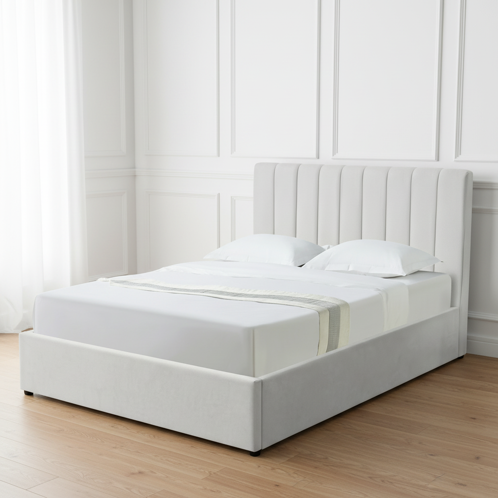 HAROLD DOUBLE OTTOMAN BED IN LIGHT GREY WITH FREE MATTRESS