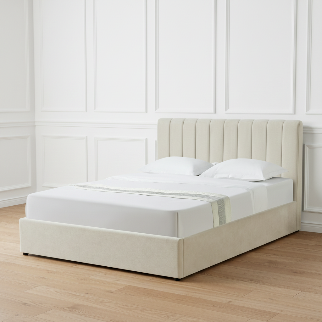 HAROLD KINGSIZE OTTOMAN BED IN BEIGE WITH A FREE MATTRESS