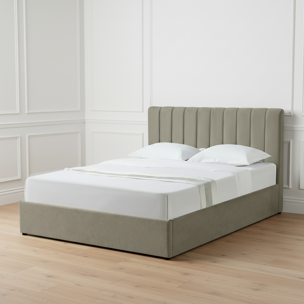 HAROLD KINGSIZE OTTOMAN BED IN LIGHT BROWN / MOLE WITH A FREE MATTRESS