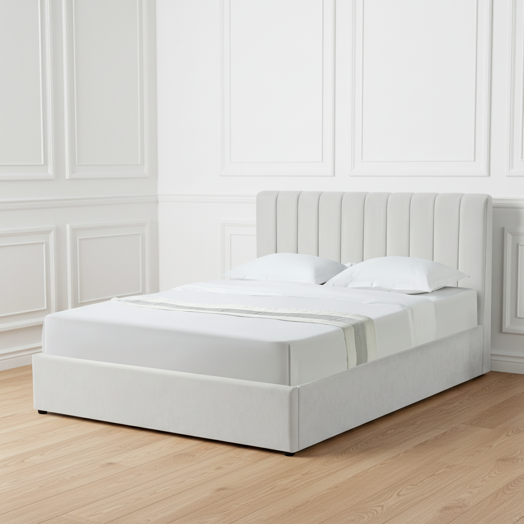 HAROLD KINGSIZE OTTOMAN BED IN LIGHT GREY FABRIC AND A FREE MATTRESS