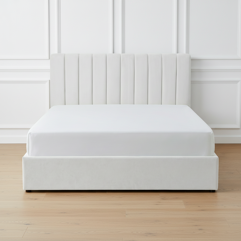 HAROLD KINGSIZE OTTOMAN BED IN LIGHT GREY / SILVER FABRIC WITH A FREE MATTRESS