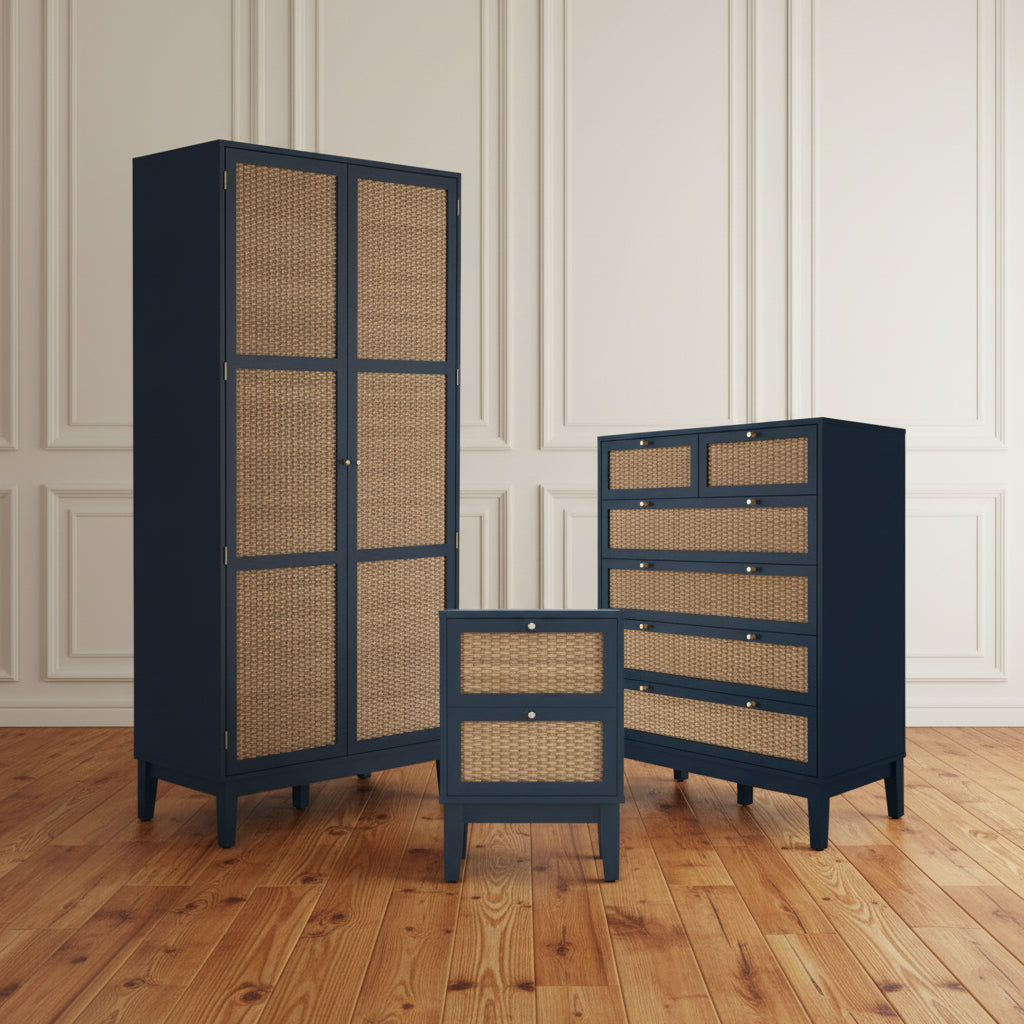 Harry Christian Home Blue Oak & Rattan Accent Bedroom Furniture Set