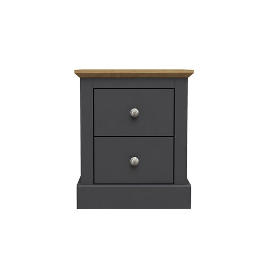 Two-drawer nightstand with a dark gray finish on a white background