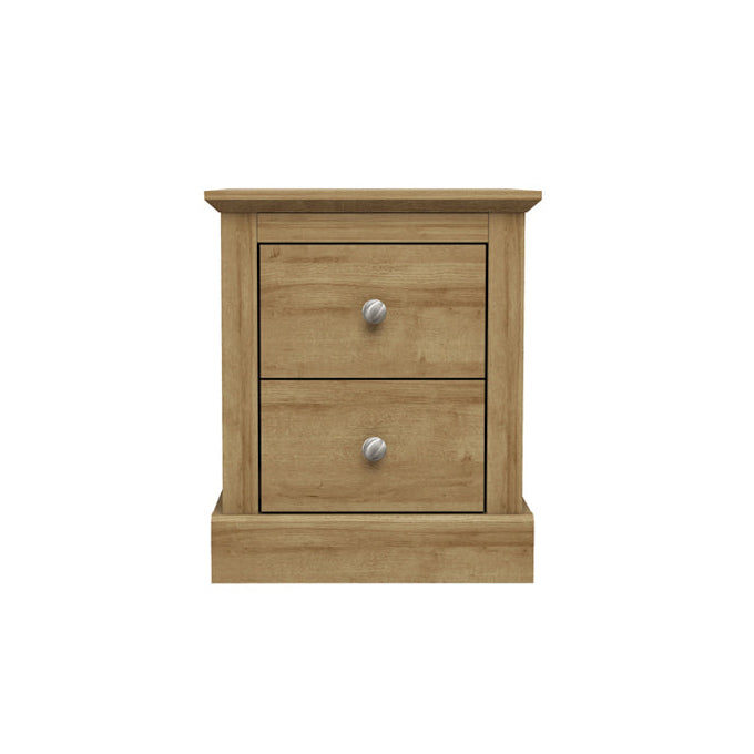 Wooden nightstand with two drawers on a white background