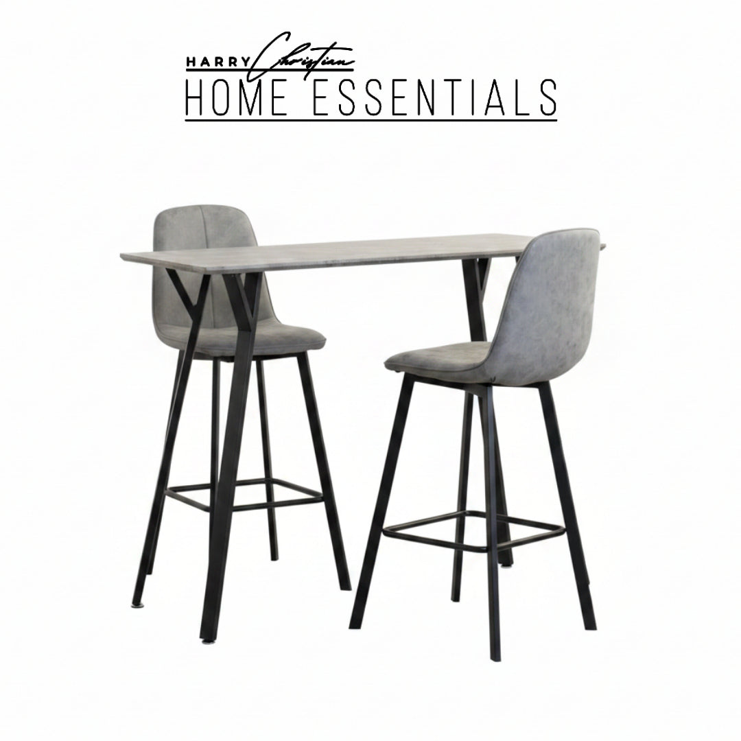 Concrete Effect Bar Table and Two Stools Set Home Essentials By Harry Christian
