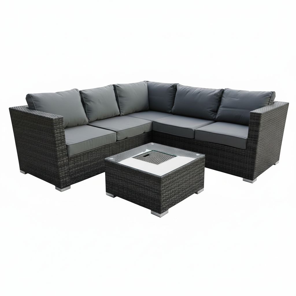 HARRY CHRISTIAN HOME GREY Aluminum frame 5 Seater Rattan Garden Furniture Corner Sofa Set With Ice Bucket Coffee Table